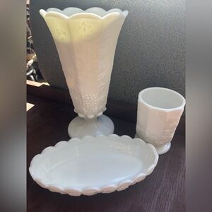 Westmorland LOT. Elegant White Milk Glass Vase Set